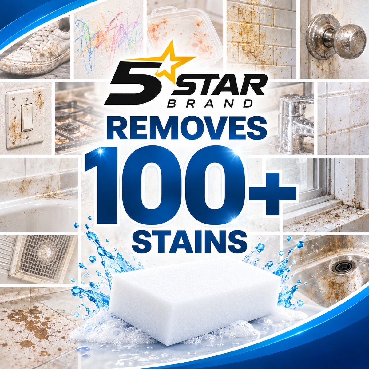5STAR BRAND Magic Eraser Cleaning Sponge | Pack of 4 | Multi-Surface Scratch-Free Cleaning | Removes 100+ Tough Stains with Just Water | For Walls, Kitchen, Bathroom, Shoes & Switch Boards