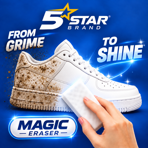 5STAR BRAND Magic Eraser Cleaning Sponge | Pack of 4 | Multi-Surface Scratch-Free Cleaning | Removes 100+ Tough Stains with Just Water | For Walls, Kitchen, Bathroom, Shoes & Switch Boards