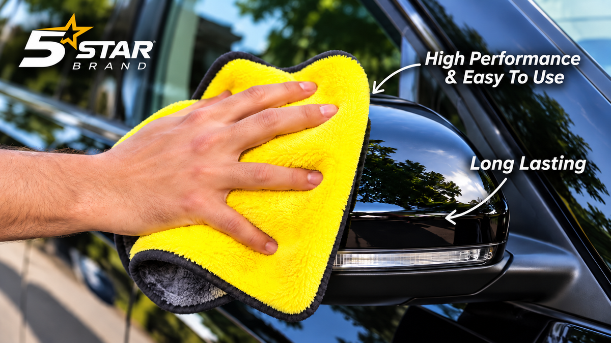 5Star Brand Microfiber Cloth Silk Banded Edges 500 GSM 40X40 cms 4pcs of pack Yellow+Grey